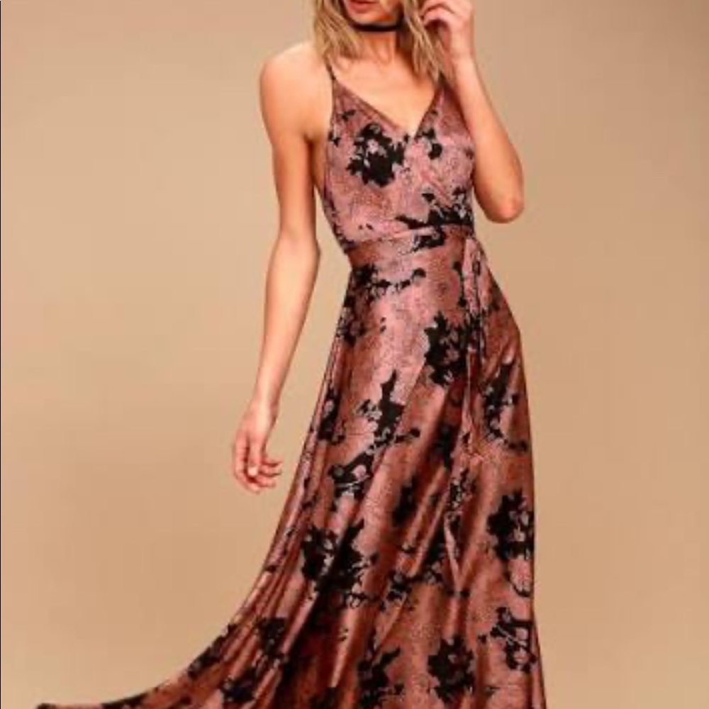 Tea Gardens Rusty Rose Satin Maxi Dress